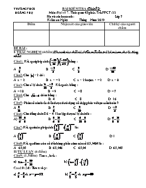 Bài kiểm tra số 1 môn Đại số Lớp 7 - Tiết 22 - Năm học 2019-2020 - Trường THCS Hoằng Phụ